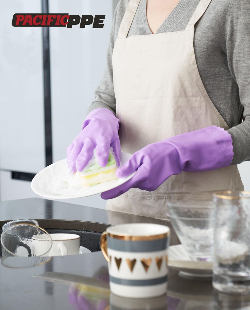 PACIFIC PPE 2 Pairs Reusable Dishwashing Cleaning Gloves with Latex Free, Cotton Lining, Kitchen Gloves, Purple, Small - Image 5